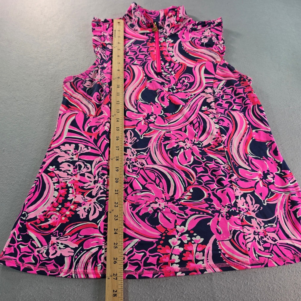 Lilly Pulitzer Luxletic Sleeveless Golf Polo Pink Navy Floral Ruffle XL - Picture 6 of 8